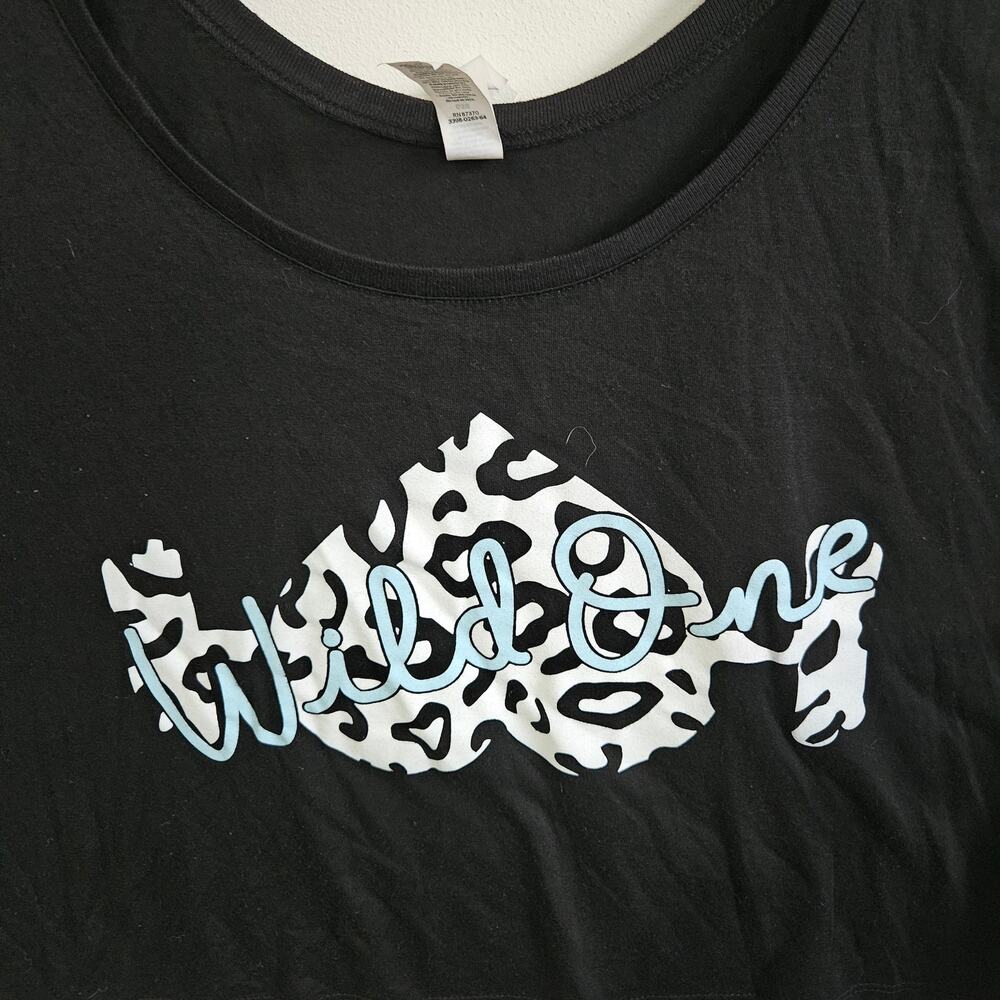 Bella Canvas Women's L/XL Wodbottom Wild One Crop Tank Black Animal Print Logo